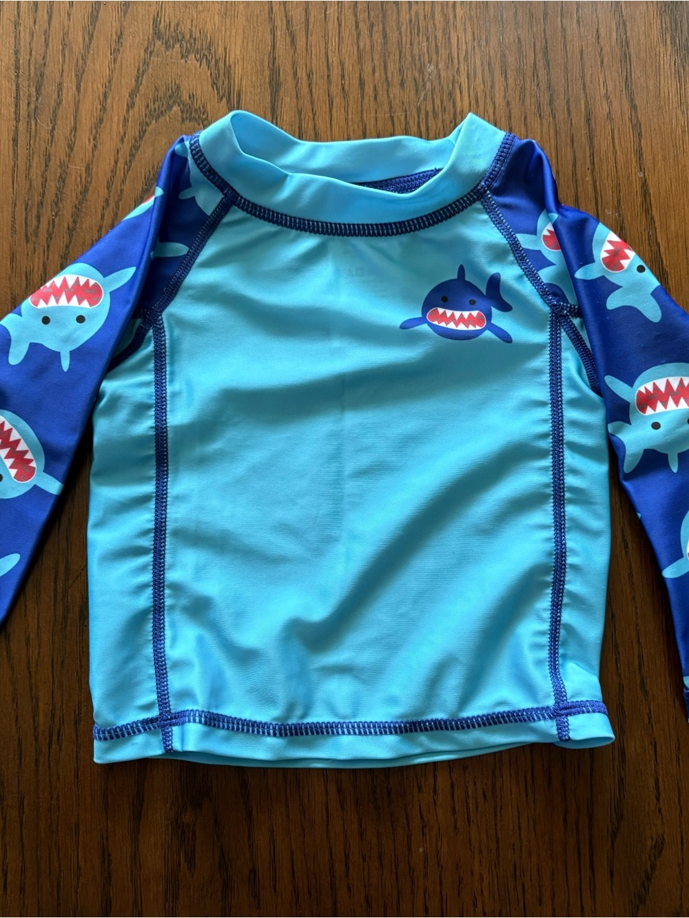 Toddler Light Blue Shark Print Rashguard - Long Sleeve Swim Top